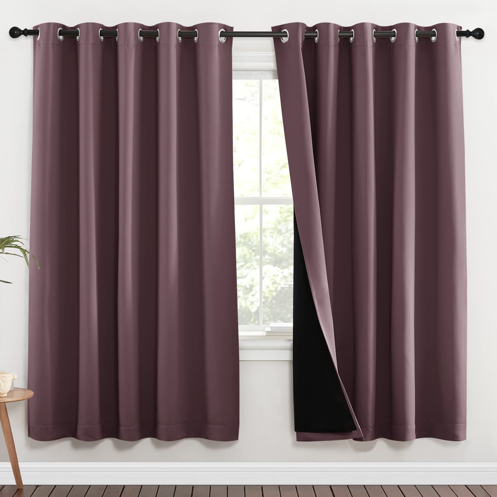 NICETOWN 100% Blackout Window Curtain Panels, Full Light Blocking Drapes with Black Liner for Nursery, 72-inch Drop Thermal Insulated Draperies (Dry Rose, 2 Pieces, 70-inch Wide Per Panel)