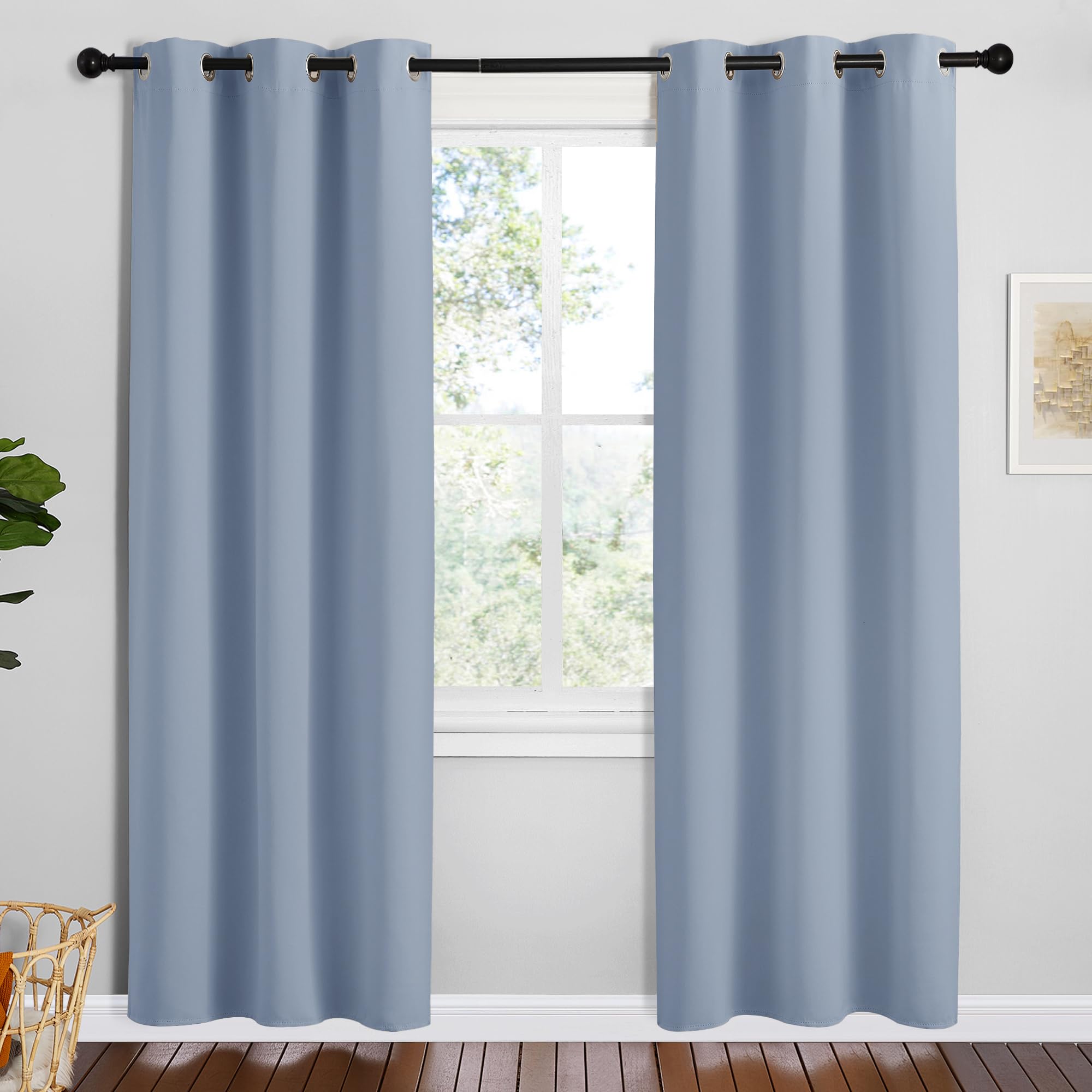NICETOWN Vintage Blue Blackout Curtains 78 inches Length for Bedroom, 2 Panels, 42" Wide, Thermal Insulated Decoration Drapes for Office Window