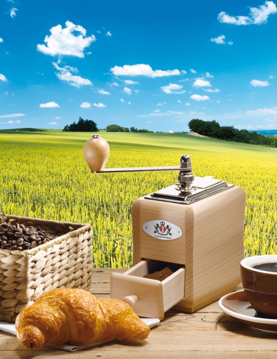 Zassenhaus Santiago Kaffeemühle Eichenholz One-Size, Braun | Kniemühle, gehärtetes Spezialstahlmahlwerk, stufenlose Mahlgradeinstellung, Buchenholz-Schubfach, 30 g Kapazität