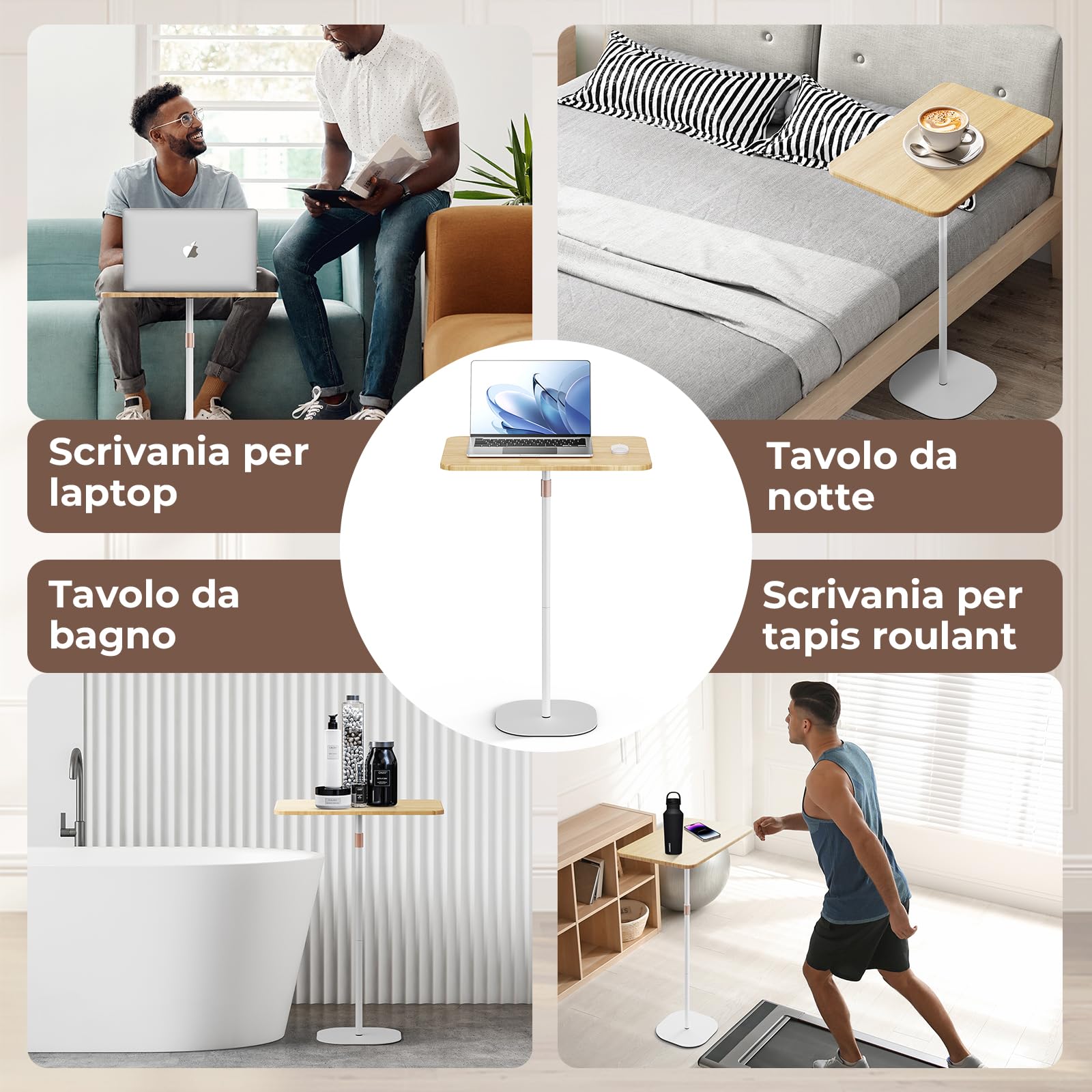 Supporto PC Portatile con Altezza Regolabile 46-120 cm, Tavolino Regolabile per Lavoro Studio, Tavolo del Computer Spostabile per uffici/sale conferenze/camere da letto/letto e divano Bianco