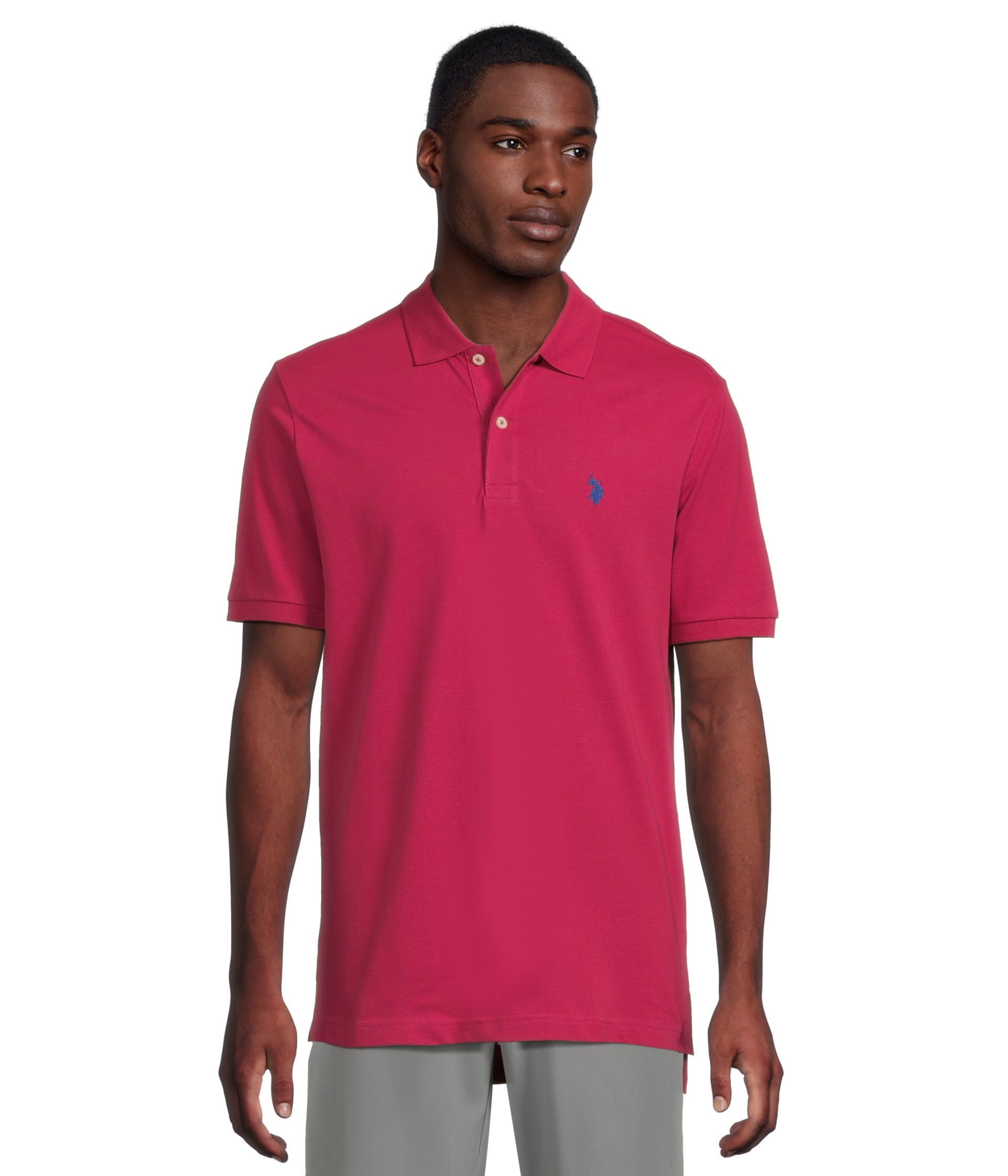 U.S. Polo Assn. Men's Classic Polo Shirt, Two-Button Closure Pique Polo Shirt, Summer Fashion Golf Shirt | Two-Button Closure Pique Polo Shirt, Summer Fashion Golf Shirt X-Large New England Berry