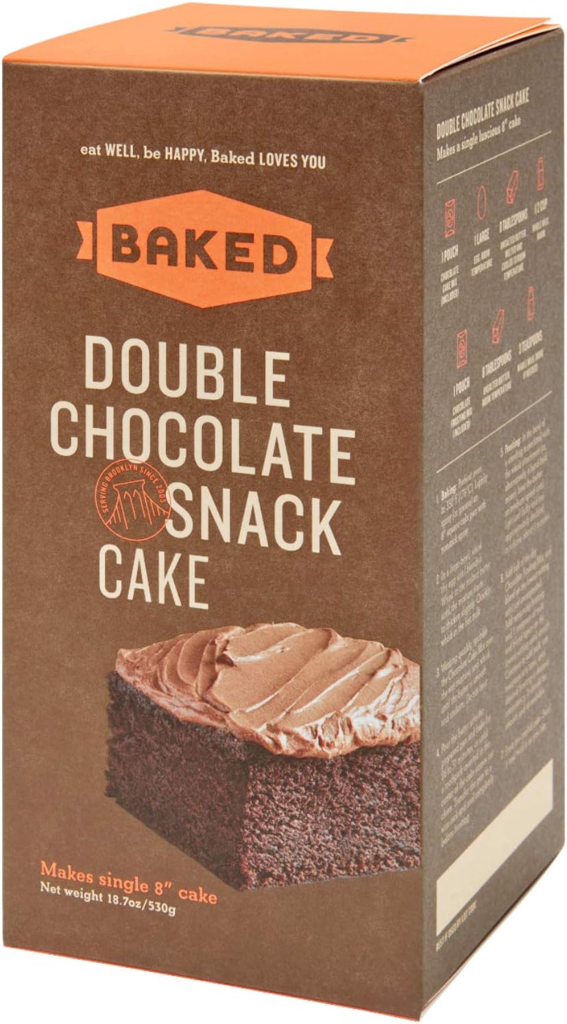 BAKED Double Chocolate Snack Cake Mix with Dark Rye Flour, Dark Cocoa Powder, Real Vanilla & Sea Salt. Makes 8” Cake. (Pack of 1)