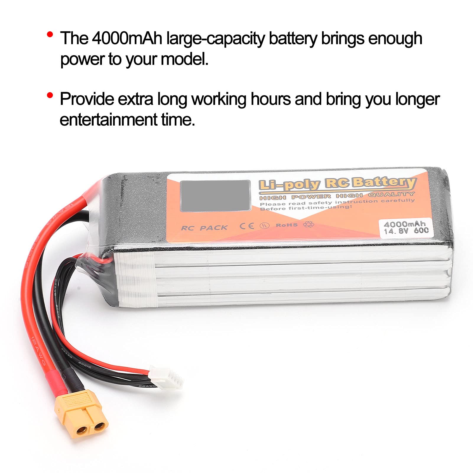 Paquete de Batería Lipo de 14,8 V y 4000mAh de Alto Rendimiento para RC Coche Barco Helicóptero Drones XT60 Enchufe 135x42x33mm