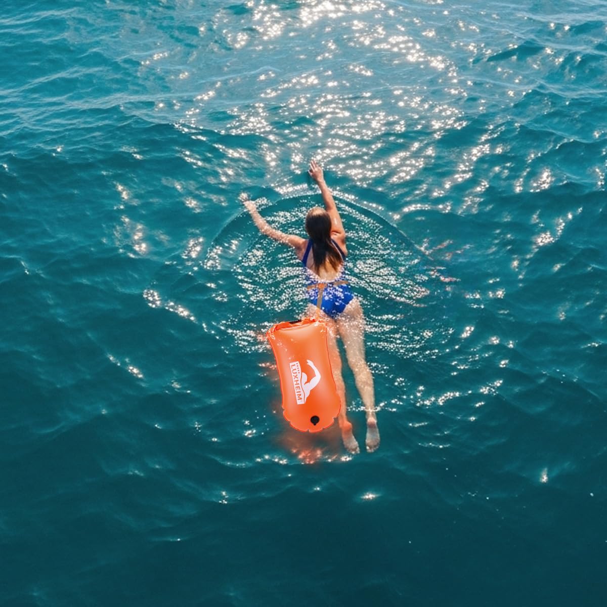 28L Schwimmboje Trockensack mit Doppelairbag, Aufblasbare Schleppschwimmer Boje für Erwachsene Freiwasser Open Water, Gut Sichtbar bis 900 Meter für Schwimmen, Triathlon, SUP, Schnorcheln