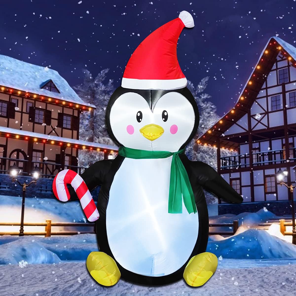 Poptrend Inflatable Christmas Decorations 5 Foot Inflatable Penguin– Christmas & X’mas Yard Inflatables with Bright LED Christmas Lights – Wacky, Funny, Colorful (5FT Penguin Candy Stick)