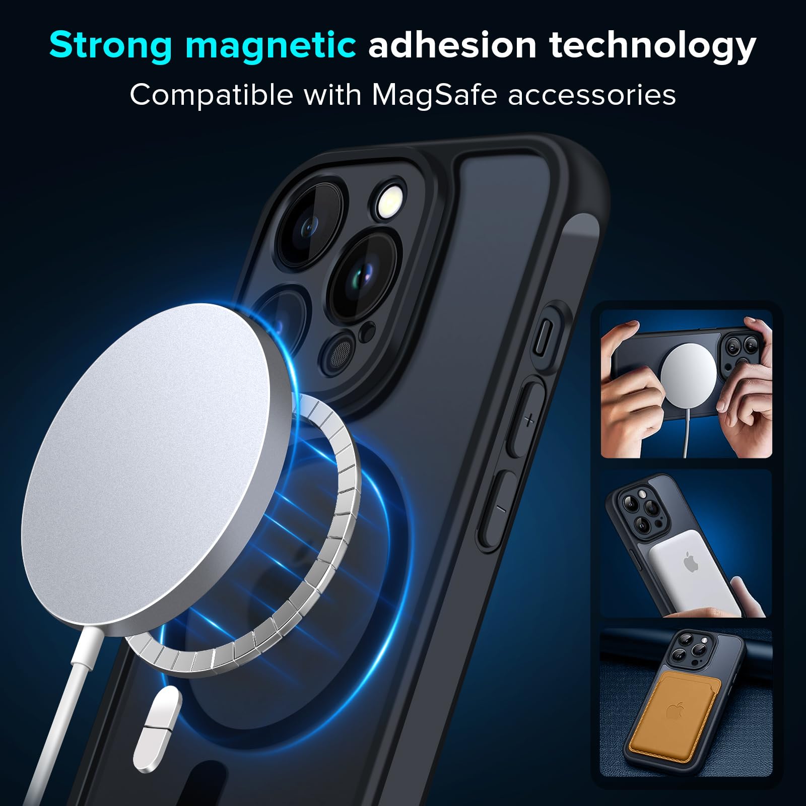 ivoler Magnetyczne etui do iPhone'a 15 Pro 6,1 cala, [kompatybilne z ] z 2 szklanymi ochraniaczami ekranu [odporne na wstrząsy ochrona klasy wojskowej] smukłe, twarde, półprzezroczyste, matowe