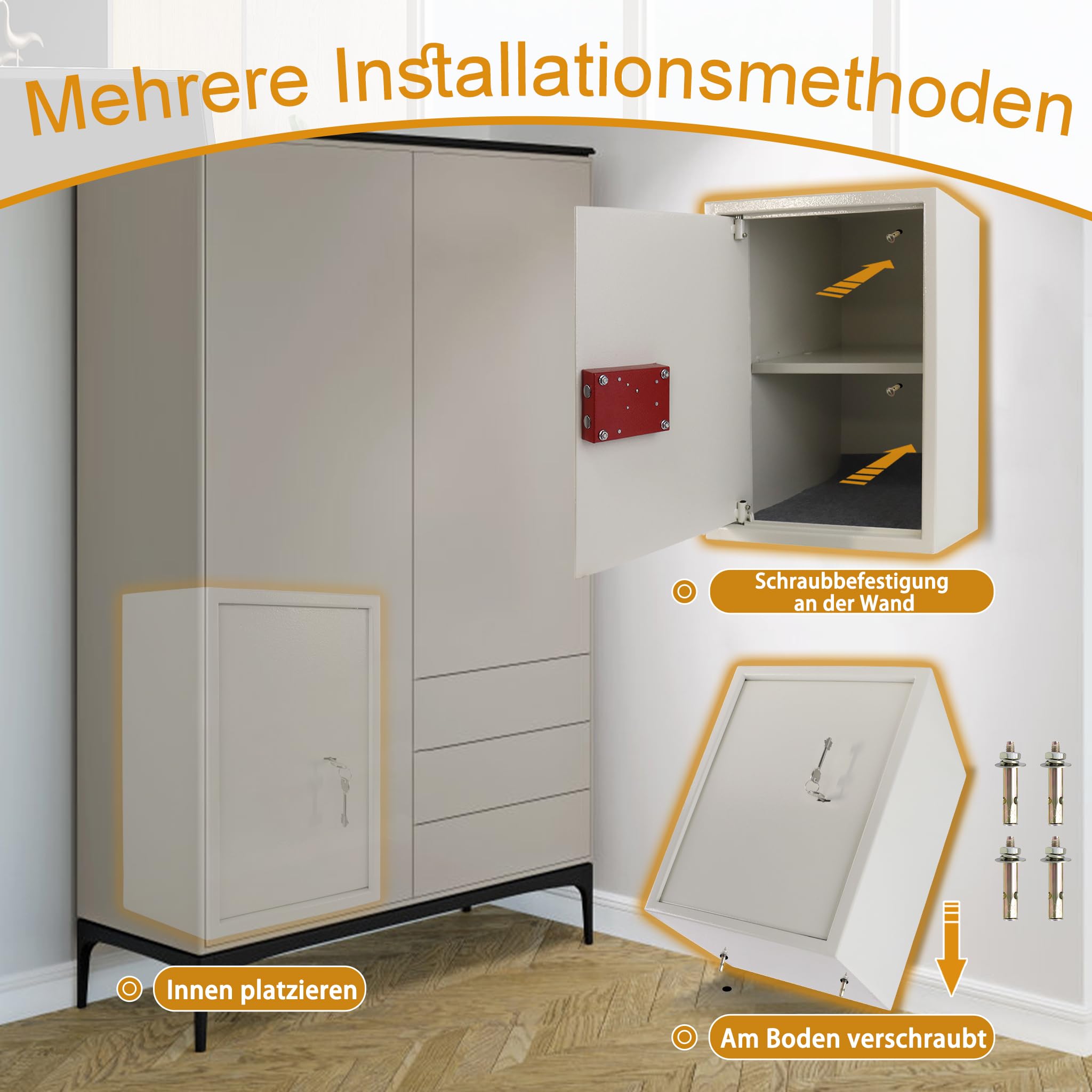 TANYEAR Cassaforte per mobili con serratura a doppia barba, 35 x 50 x 31 cm, materiale di fissaggio incluso, leggero protezione antincendio, cassaforte e cassetta di sicurezza, cassaforte da parete