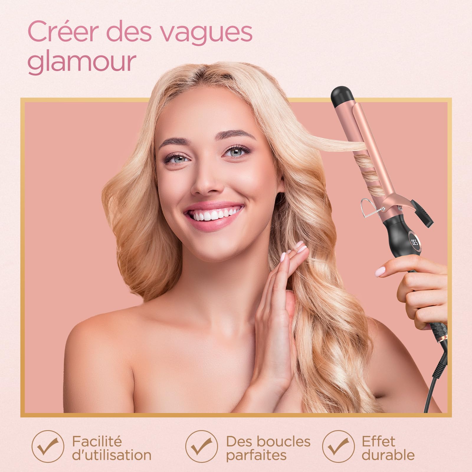 BESTOPE PRO Boucleur a Cheveux 32mm, Fer a Boucler pour Boucles Larges, Multi-Températures Sélectionnables, Boucleur Prolongé, Fer à Boucler à Chauffage Rapide avec Grand Écran LCD