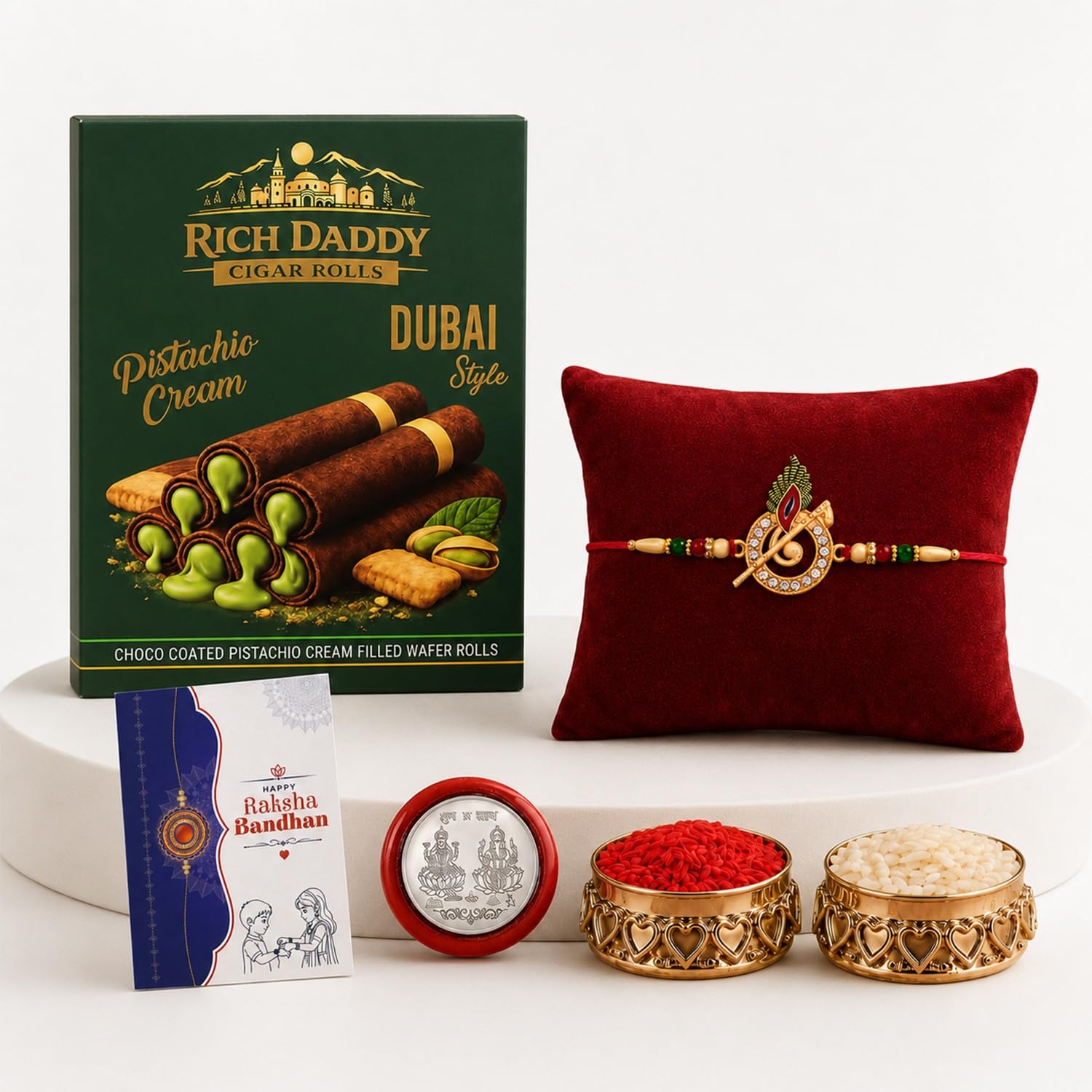 DeoDap (K2_1+2_BS) Multicolor Rakhi Combo with Effete Chocolate Butter Scotch , Silver Color Pooja Coin, Roli Chawal & Greeting Card, Occasion, stylish rakhi for brother, Rakhi & Chocolate for brother, rakhi brother, rakhi with gift, handmade rakhi, Set of 2 Rakhi-image-41