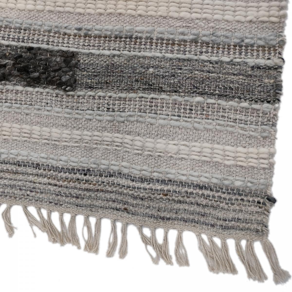 IMPALO Tapis Kilim 200 X 290 Cm, Gris, Noir, Beige, Motif Géométrique À Rayures, Tissé À La Main en Inde, Kilim Tapis pour Grand Salon, 8206