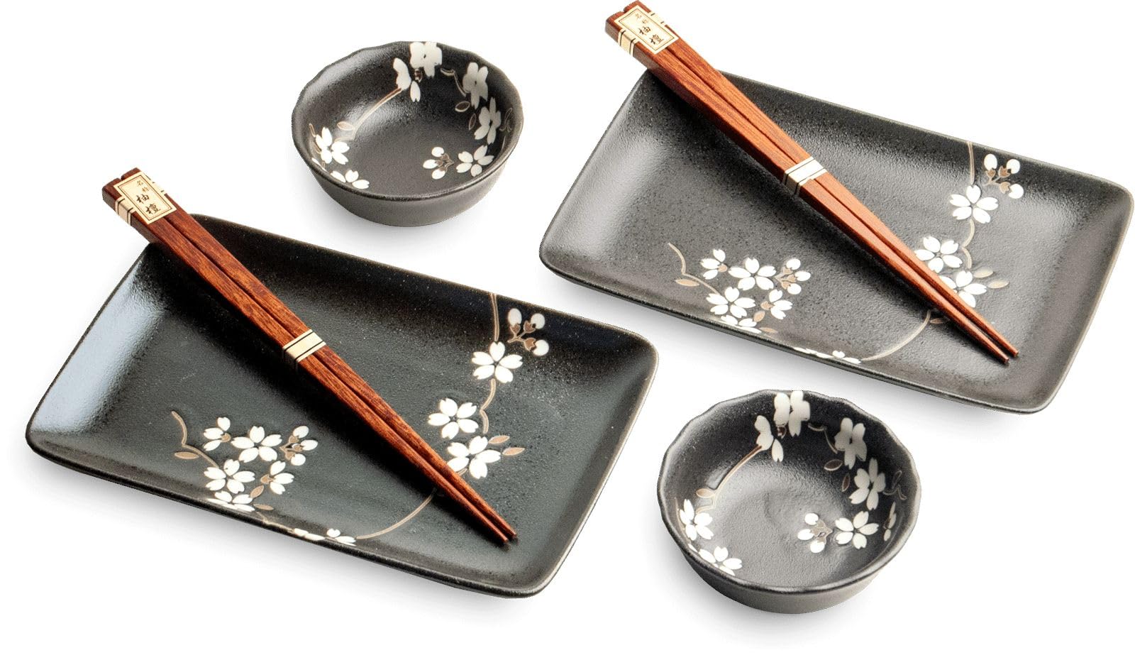 Kuroji - Set de sushi de porcelana (fabricado en Japón), color negro
