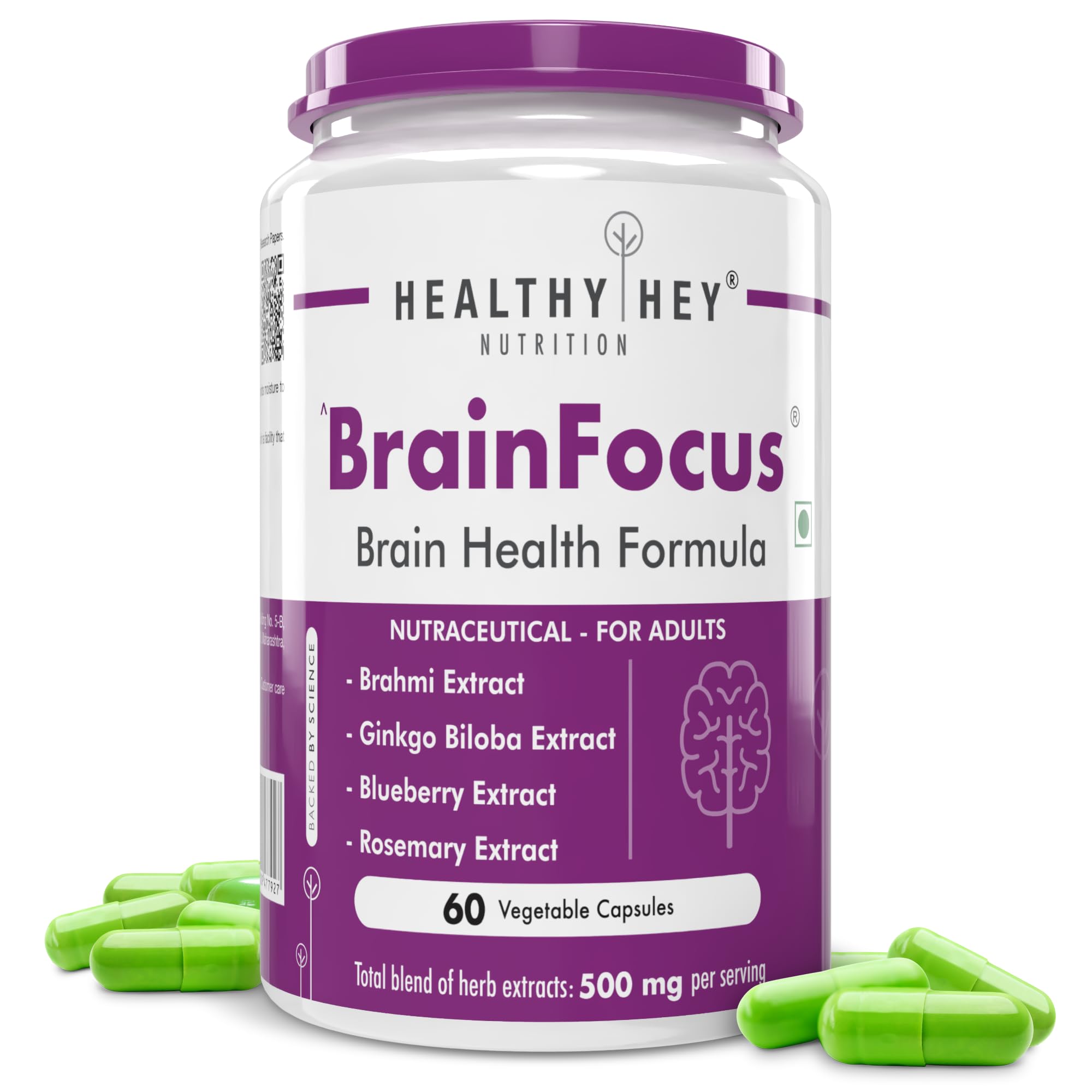 BrainFocus - Natural Brain Health Formula for Memory & Focus - 60 Veg Capsules