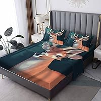 Vista 1 de Sábanas de ciervo tamaño Queen, sábanas de animales, sábanas y fundas de almohada estampadas de 4 piezas, sábana bajera ajustable de microfibra