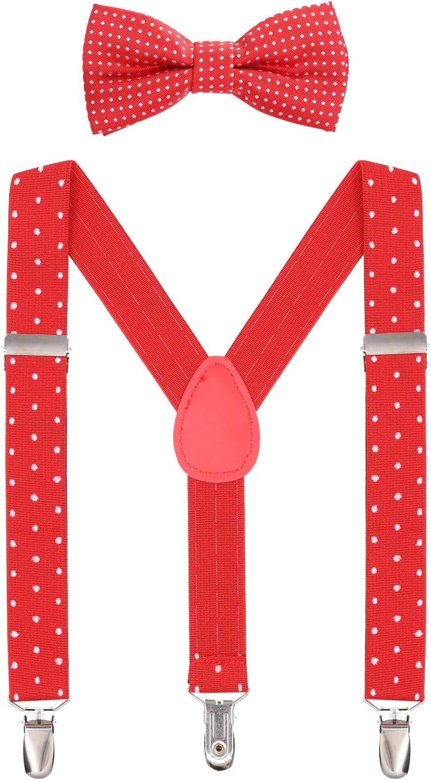Kids Suspender Bow Tie Sets - Adjustable Braces With Bowtie Gift Idea for Boys and Girls by WELROG (Red Polka dot, 31Inches (7 Years to 5 Feet Tall))