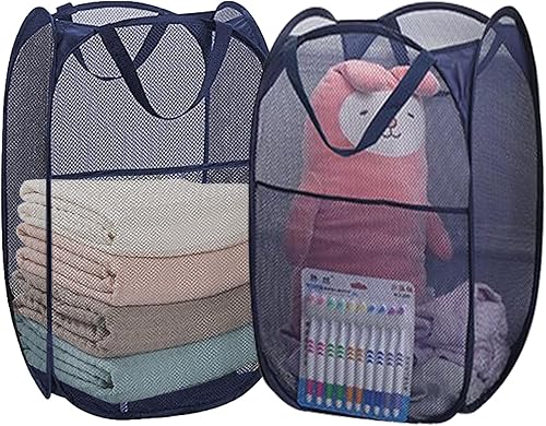 Cestas plegables de malla para la ropa sucia, cesta portátil para ropa sucia, cestas de almacenamiento plegables (azul, paquete de 2)