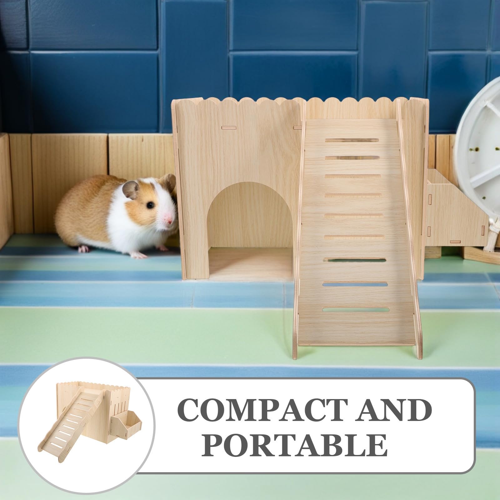 Casita de Madera Desmontable para Cobayas y Chinchillas Diseño Hueco, Borde Redondeado y Soporte para Heno, Adecuado para Casas de Pequeños Roedores