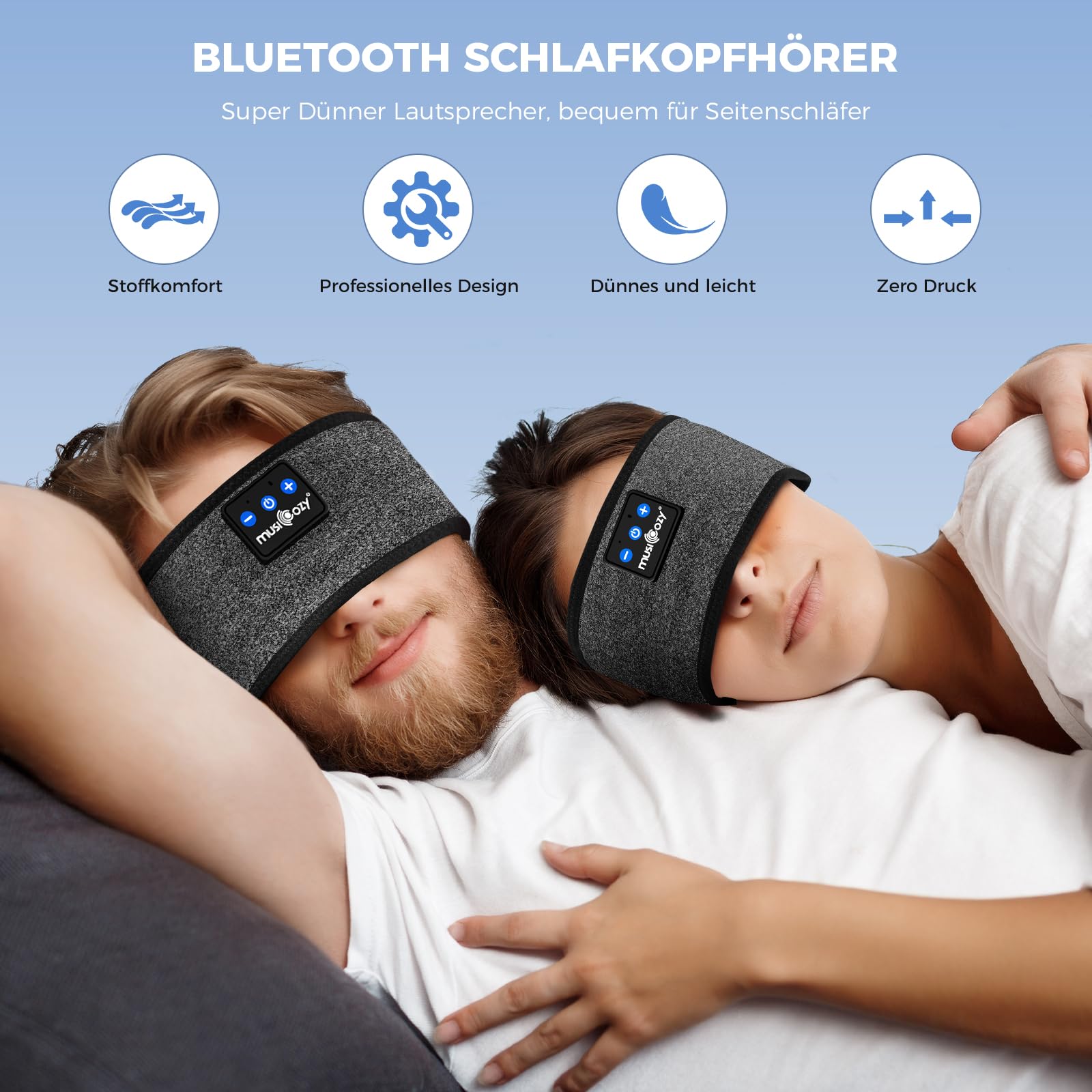 MUSICOZY Auriculares para Dormir, Auriculares Dormir Bluetooth, Diadema Deportiva para Dormir con Altavoces Ultrafinos, Antifaz para Dormir con Auriculares Bluetooth, para Viajes, Relajación