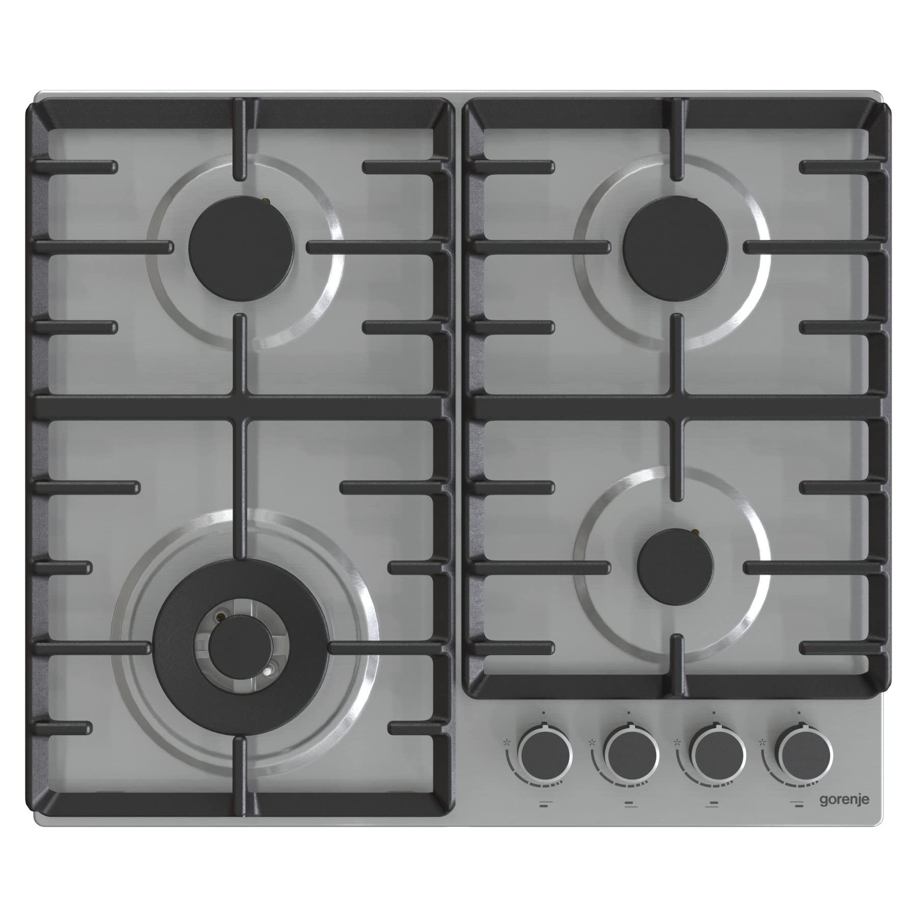 Gorenje GW642ABX Plaque de cuisson à gaz en acier inoxydable 60 cm Allumage à une main Support de poêle en fer forgé Fabriqué en