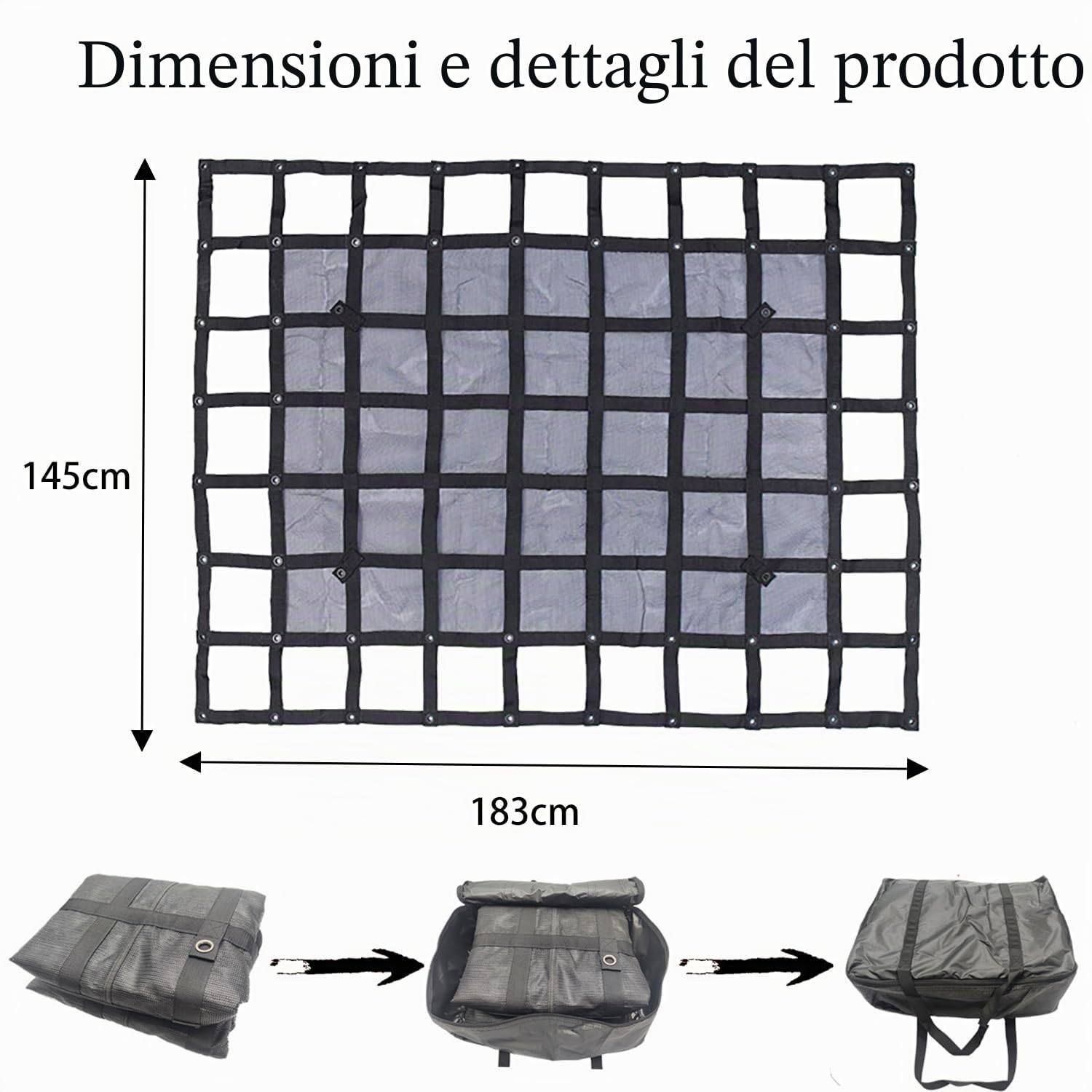 Rete per Area di Carico,Rete per Rimorchi,4 Cinghie Regolabili,per Camion,SUV,145x183cm
