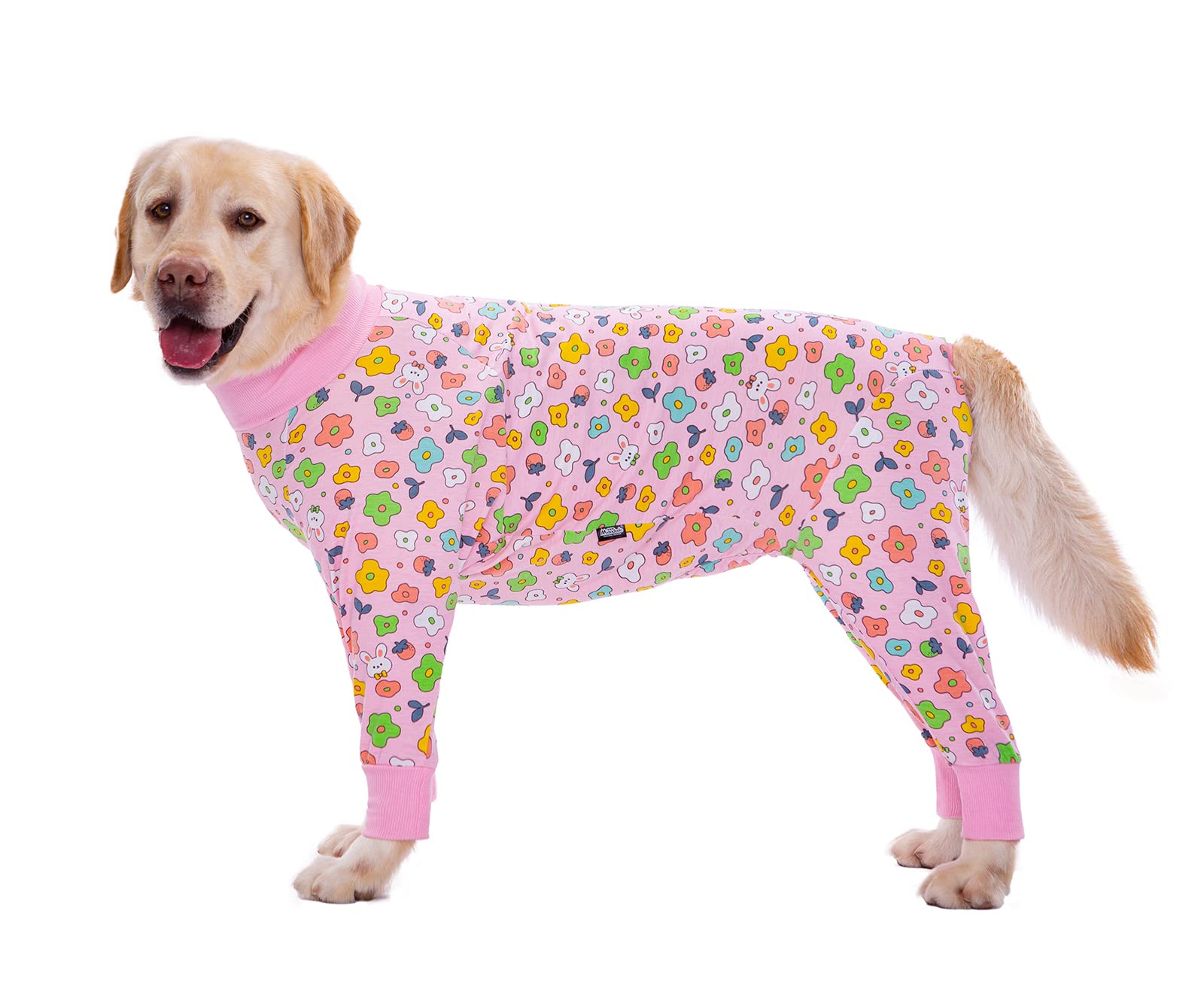 Dog Pajamas Jumpsuit for Medium Large Dogs Lightweight Cotton Dog Shirt Anti-Hair Onesies After Surgery Dogs Recovery Clothes_28(Pink Flowers)