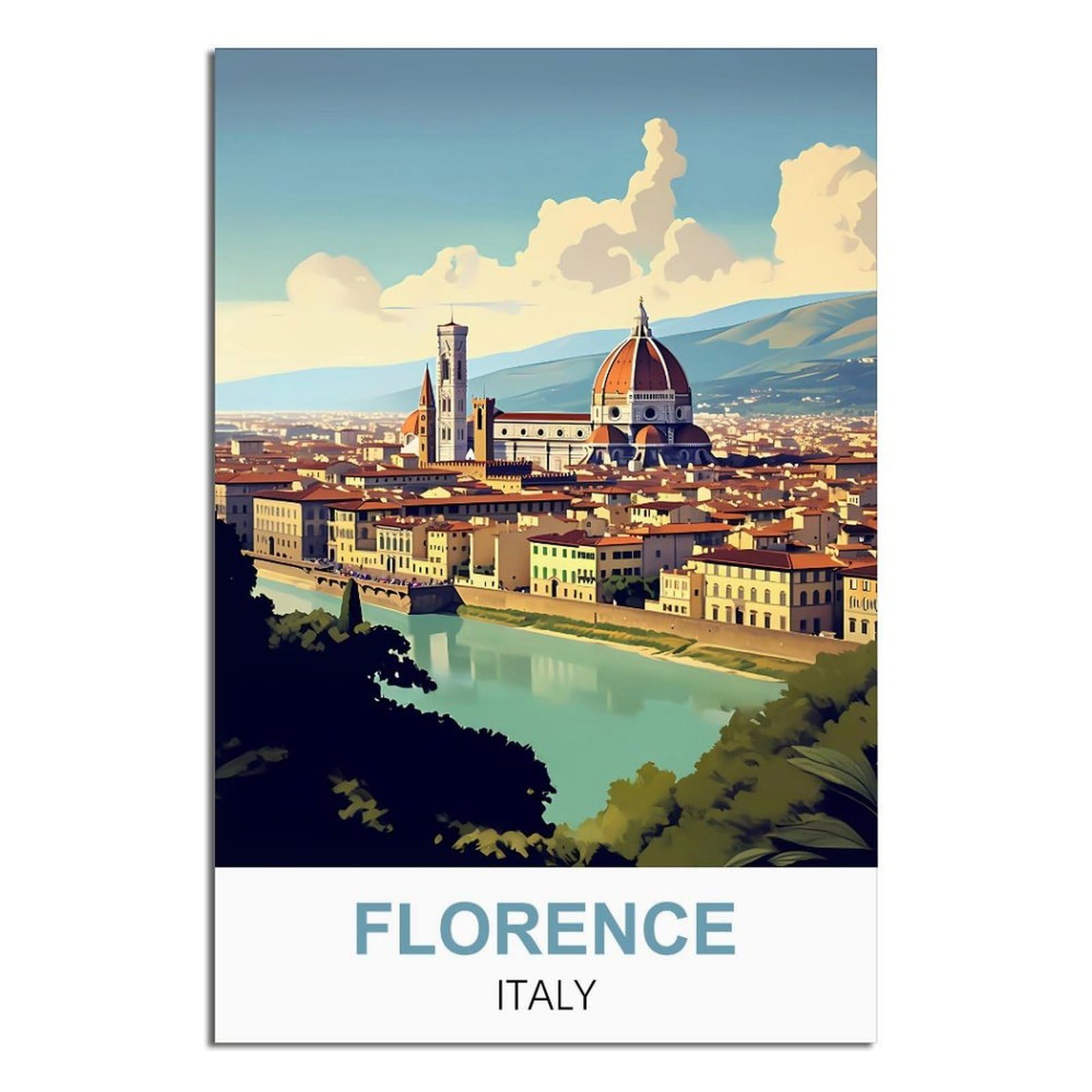 iPuzou Florence Italy Vintage Travel Posters 16x24inch(40x60cm) Canvas Wall Decor, Wall Art Posters Prints Paintings Pictures for Living Room