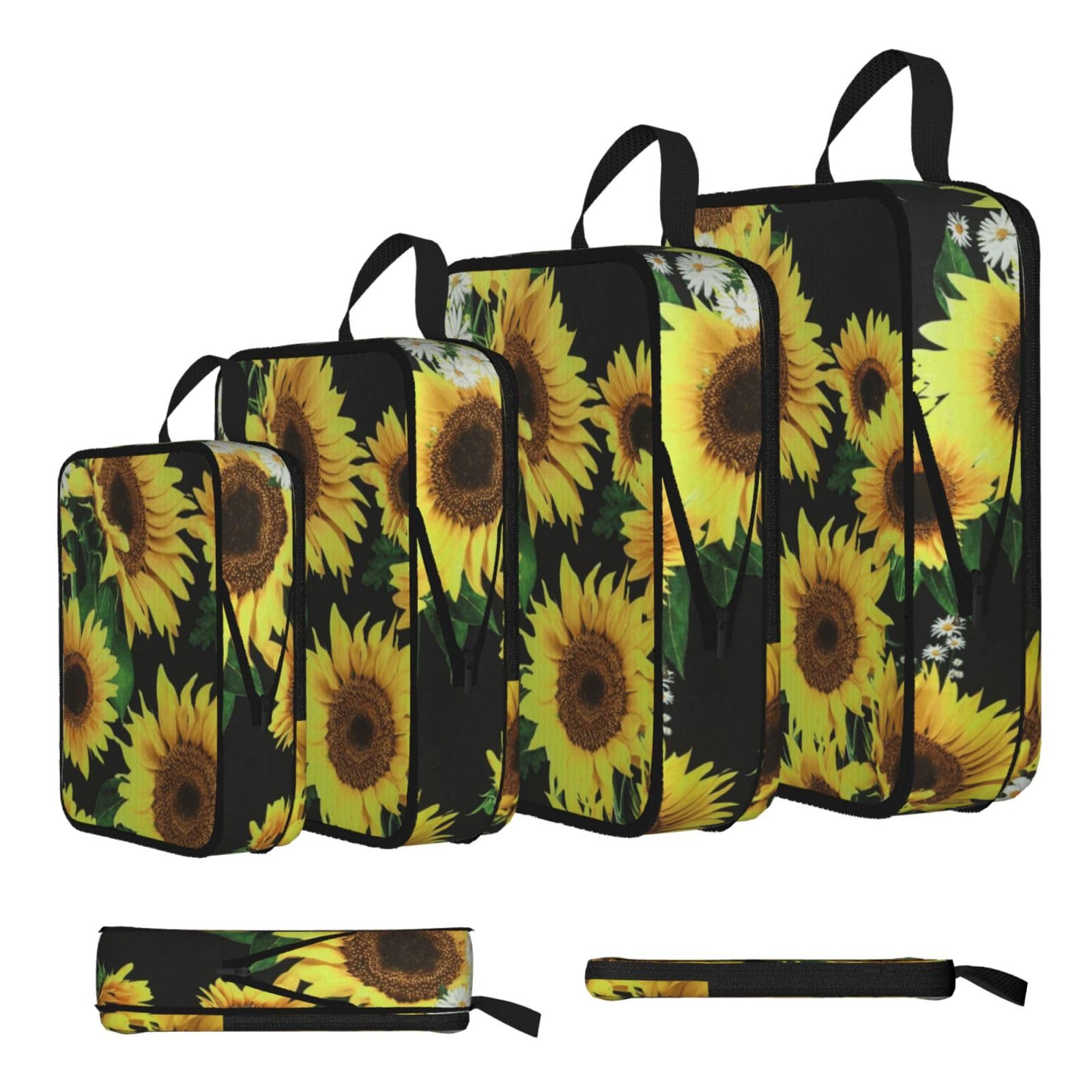 Sunflower Print 4 Set Compression Packing Cubes For Suitcases,Expandable Storage Bags Organizers