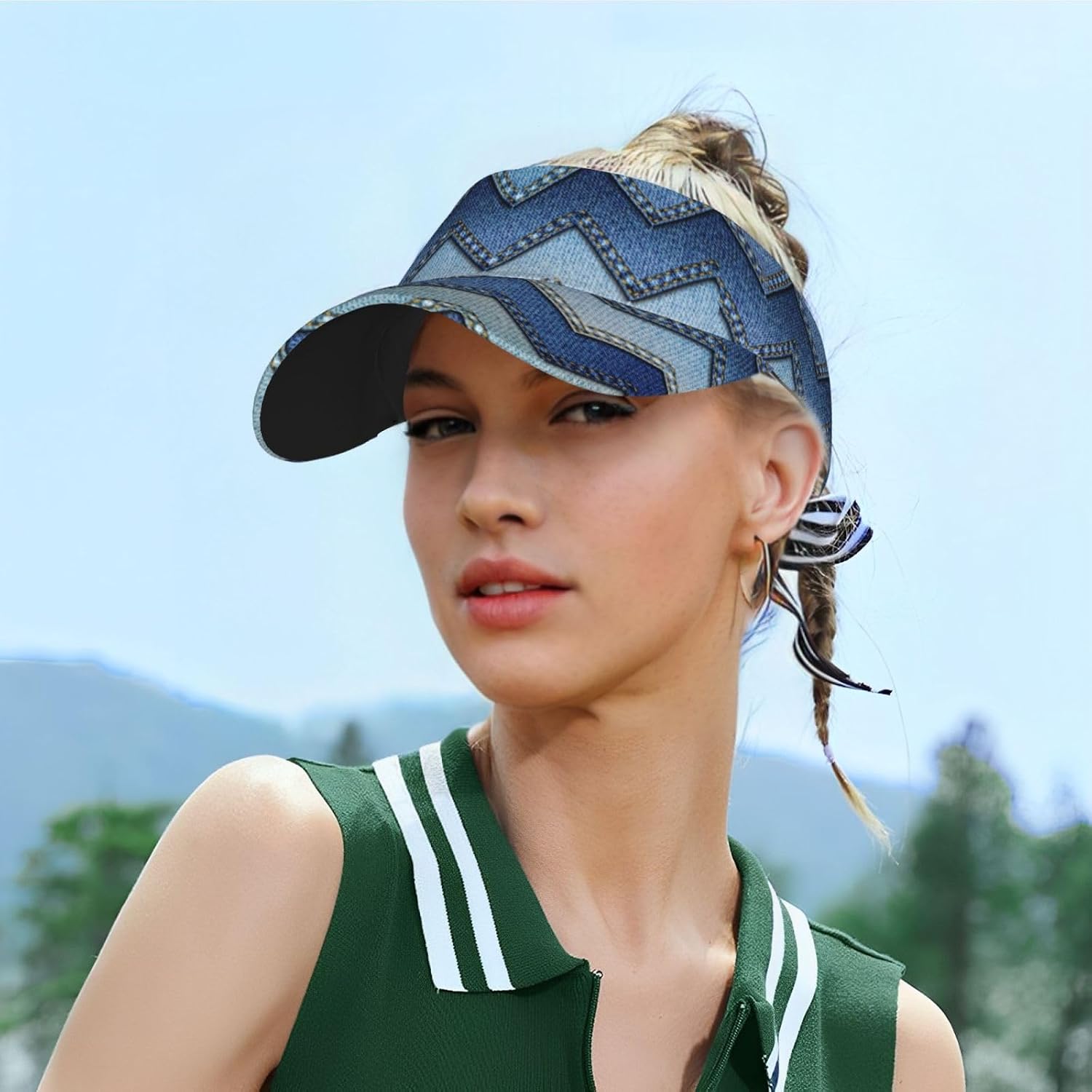 Gradient Blue Denim Print Sports Sun Visor Hats,Adjustable Sun Caps for Men Women Adults Lightweight