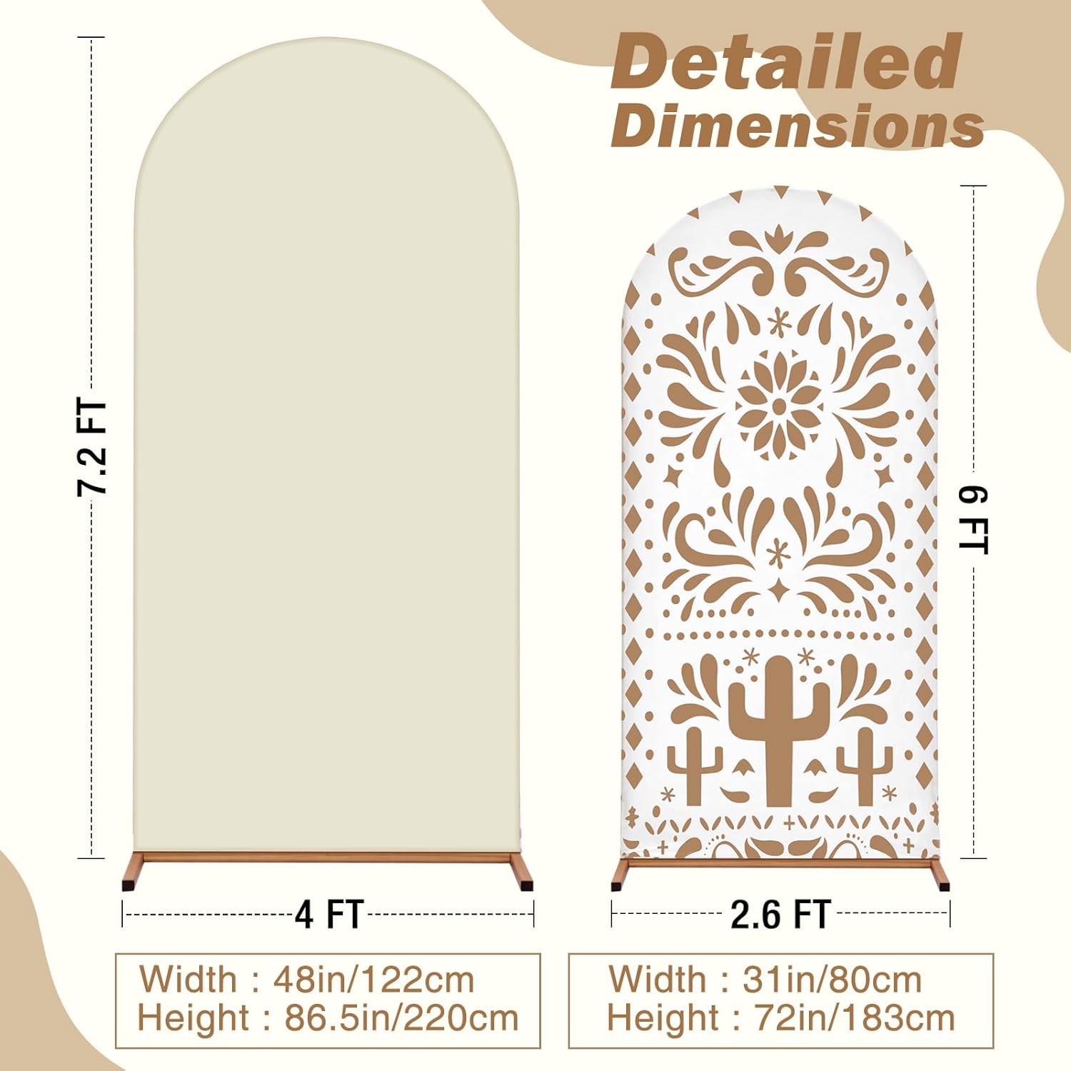 Tegeme 2 Pcs Mexican Fiesta Theme Arch Covers Backdrop Stretchy Fabric Covers for Cielito Lindo Party Decoration Baby Shower Birthday Bridal Shower(Khaki)