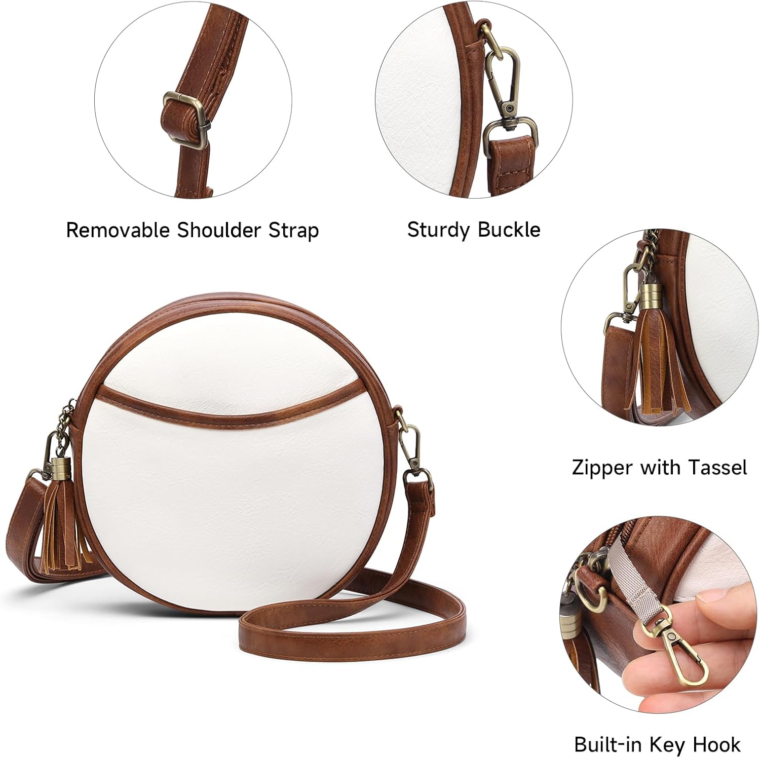 GAEKEAO Crossbody Bag for Women Circle Purse Small Vegan Leather Cross body Shoulder Bag Trendy Designer Round Purses - Image 6