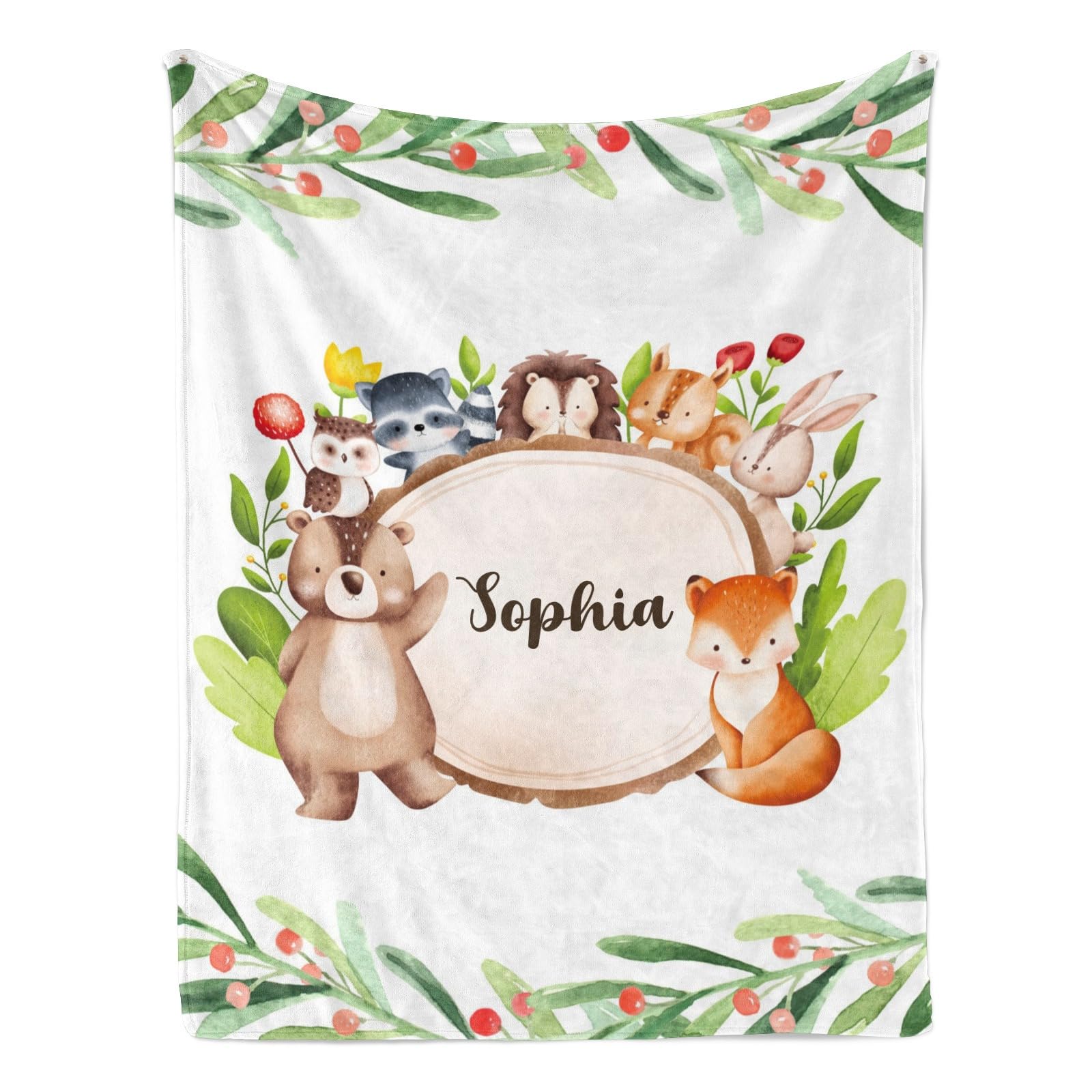 Joyestore Ships Next Day-Safari Animals Berry Leaves Personalized Name Dog Bed Blanket Thanksgiving Blanket Decor,50