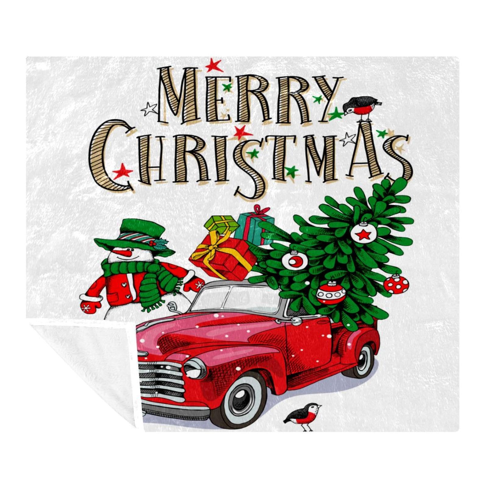 Couverture polaire microfibre retro 150x200 plaid camion rouge noel pour lit et canape