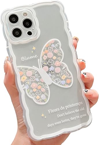 SZXYCZL Funda compatible con iPhone 11 Pro, bonito diseño floral de mariposa de dibujos animados para mujeres y niñas, funda estética kawaii delgada
