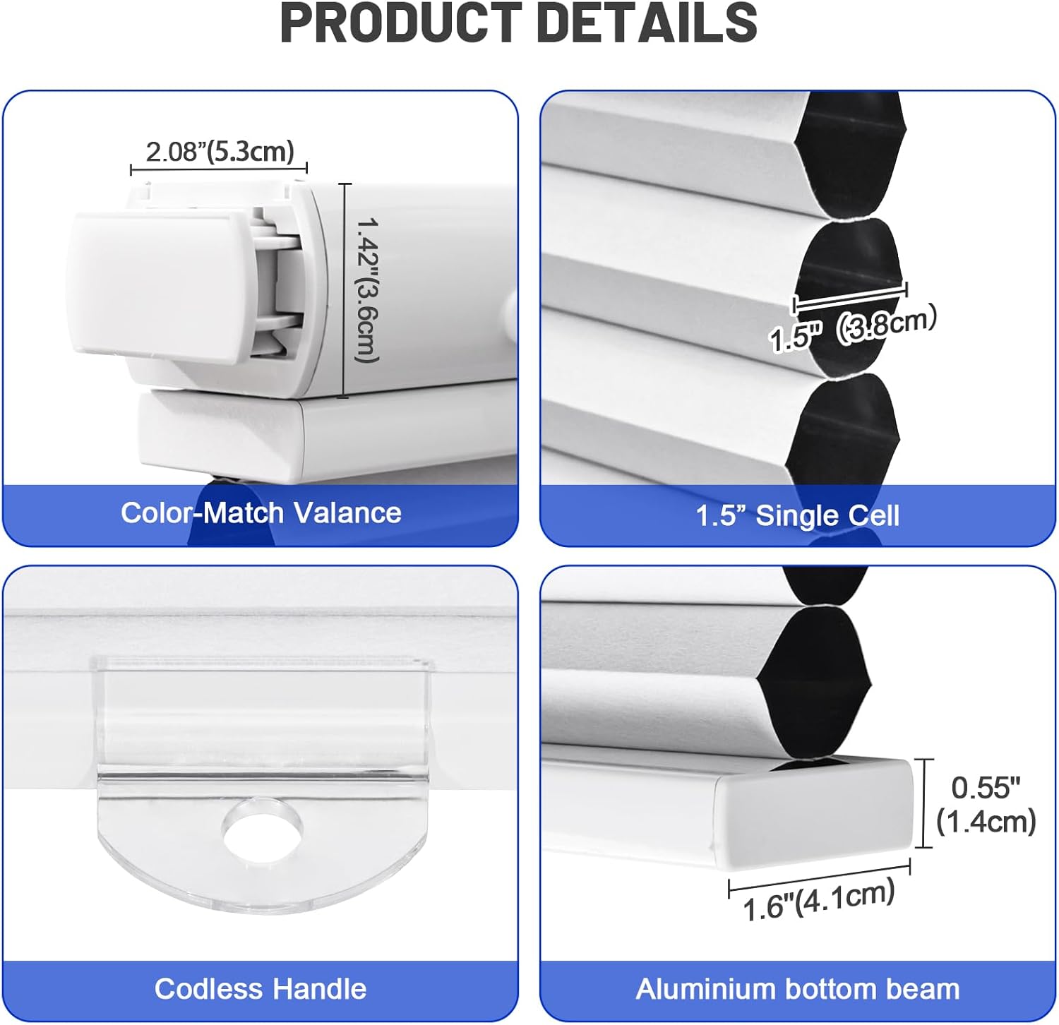 Blackout Top Down Bottom Up Cellular Window Blinds No Drill 1.5’’ Single Cell Honeycomb Shades Easy to Install Blinds Window Treatment,Blackout White,32'' W x 48'' H