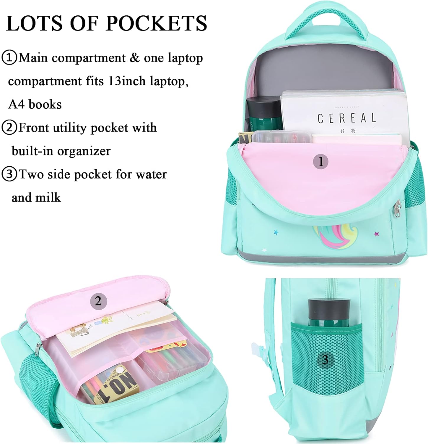 Octsky Unicorn Backpack for Girls, Kids Preschool Backpacks Cute Lightweight With Chest Strap and Lunchbox (Unicorn-Pink) - Image 5