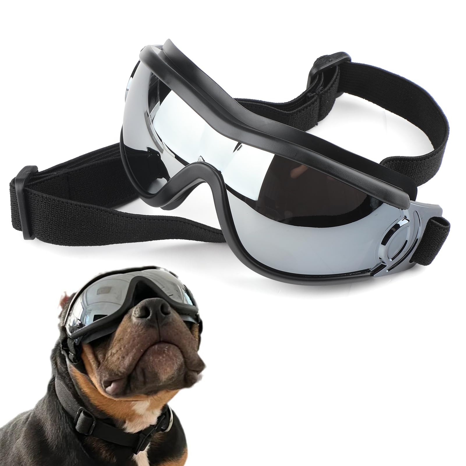 Lunettes de Protection pour Chien, Lunette Protection des Yeux pour Chiens, Lunettes de Soleil Réglables pour Chiens, avec Anti UV, Coupe Vent et Anti Poussière, pour Petits
