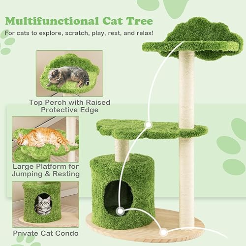 Miniatura 5 de Tangkula Torre de árbol para gatos, torre de madera moderna para gatos de varios niveles con marco de árbol de madera contrachapada maciza, percha
