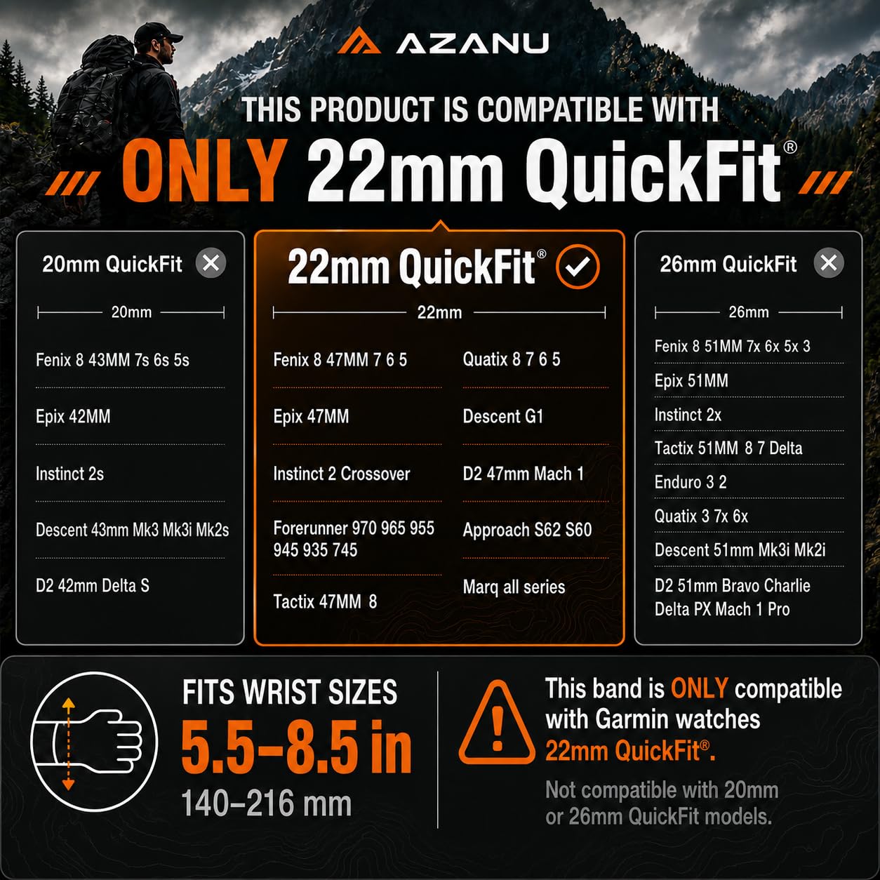 Bracelet de montre QuickFit 22 mm pour Garmin Fenix 8 47 mm Fenix 7 Fenix 6