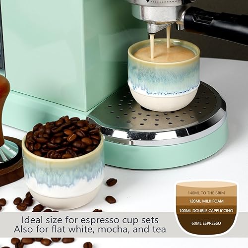 Vista 52 de Juego de tazas de café de cerámica, tazas de café One Shot, tazas de café pequeñas de doble pared Demitasse para expreso, juego de tazas de café