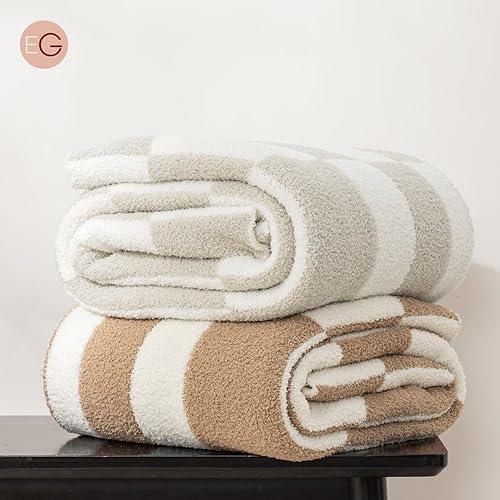 Miniatura 7 de EVERGRACE Manta de punto a cuadros súper suave para sofá, acogedora manta de punto de microfibra mullida y esponjosa de felpilla a cuadros para