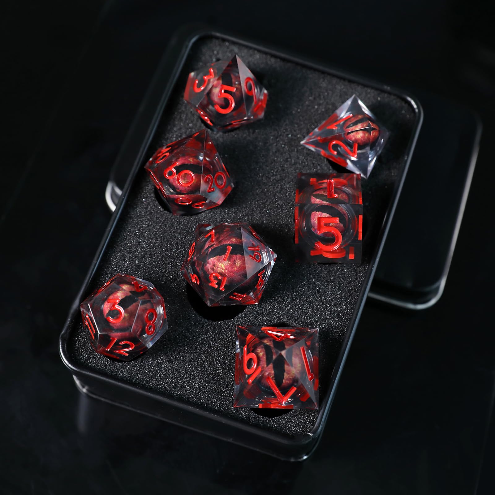 DND Dice Set Floating Pupil Skull Eyeball 7 Piece Handmade Polyhedral D&D Resin Sharp Edge Dice for Dungeons and Dragons RPG Role Playing Antique Halloween Dice with Gift Box - Image 2