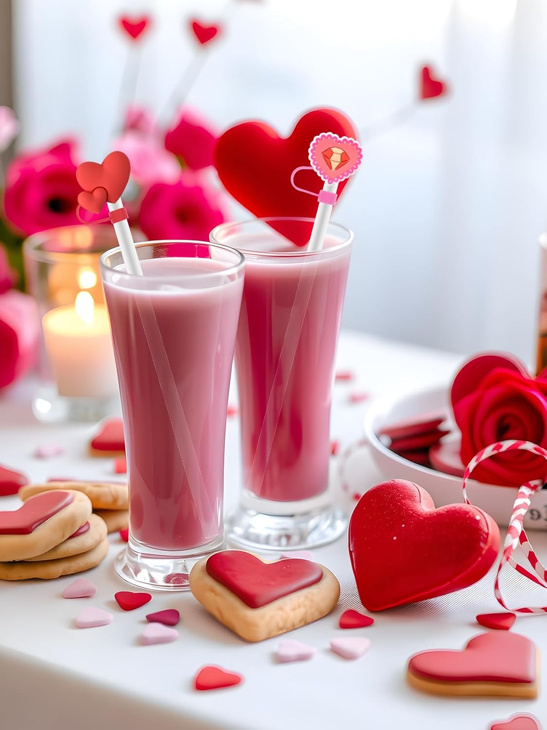 10 Pcs Valentine's Day Straw Toppers Straw Cover for Cup 30-40 oz, PLULON 10 mm Silicone Straw Toppers Sweet Heart Reusable Straw Tip Covers Dust-Proof Straw Protector Accessories - Image 7