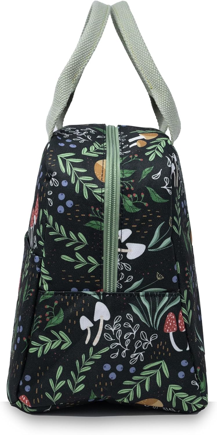 Steel Mill & Co Insulated Lunch Tote Bag for Women, Large Capacity Cooler Lunch Box, Lunch Bag for Adults, Mini Cooler with Zipper Closure, Pockets, and Sturdy Handles, Mushroom