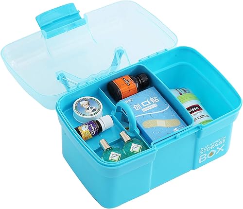 Miniatura 4 de Sunxenze Caja de almacenamiento de plástico transparente de 11 pulgadas, organizador de caja de costura con bandeja extraíble, caja de