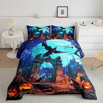 Happy Halloween Bedding for Boys Girls Trick Or Treat Themed Comforter Set Ghost Spider Pumpkin Decor Bedding Comforter Sets Gothic Style Duvet Insert Eagle Print Halloween Decorations Quilt King