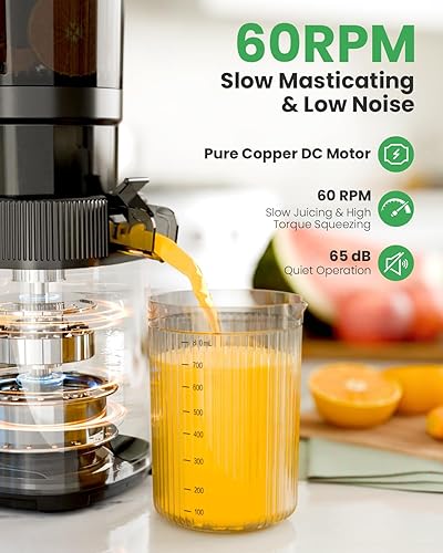 Miniatura 5 de Kismile Exprimidor de prensa en frío de 200 W, máquina exprimidora de verduras y frutas, canal de alimentación de 4.35 pulgadas de ancho, máquina de