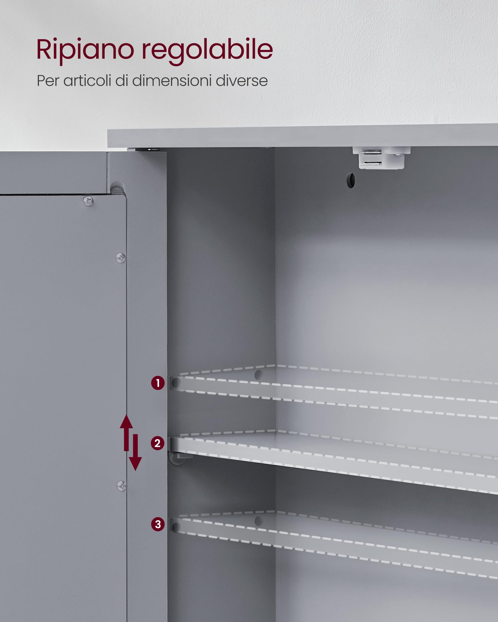 VASAGLE Armadio da parete, mobile da bagno, armadio da appendere, 2 ante a specchio e scomparto aperto, ripiano regolabile, 13 x 56,5 x 58,5 cm, grigio tortora LHC002G02