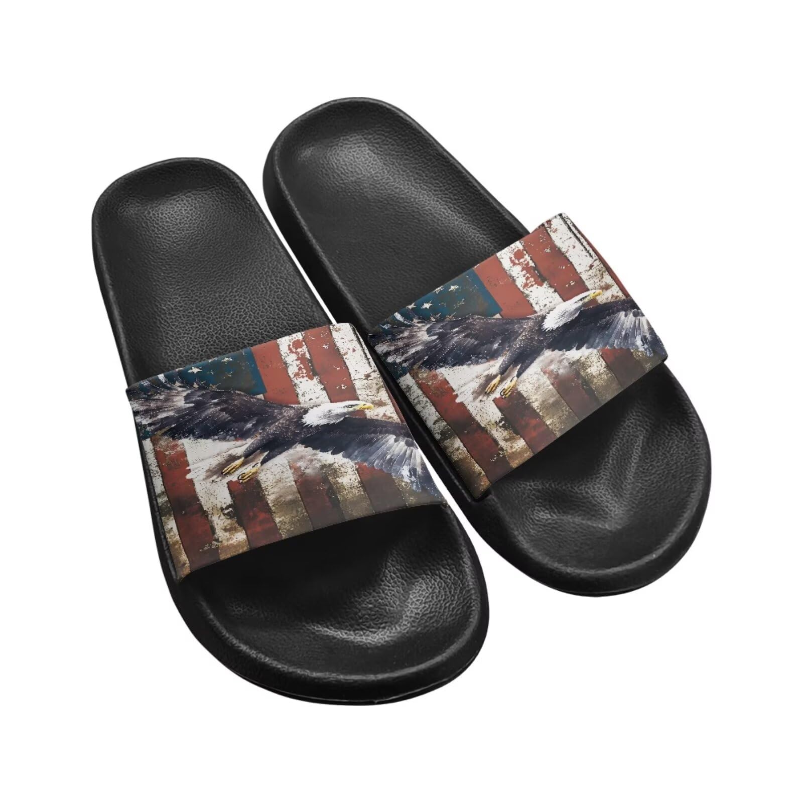 Twousenru Stylish Flag Printed Slippers for Men Indoor - Quick Drying Beach & Pool Slide Sandals, Non-Slip Comfort Shower Shoes