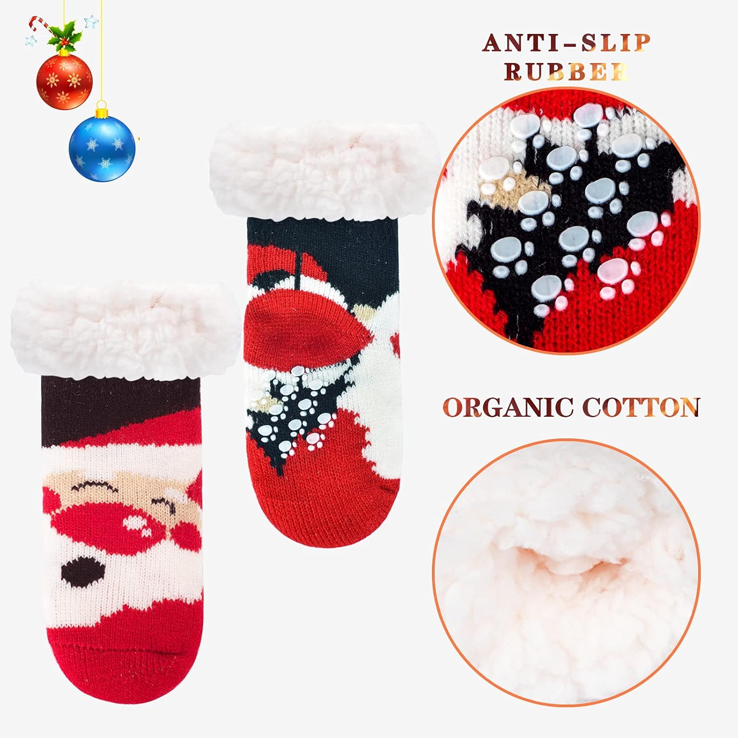 FENELY 3 Pairs Winter Kids Fuzzy Slipper Socks 2-4/4-6/6-8 Girls Boys Thermal Warm Non-Skid，Gifts for Christmas Stocking - Image 2