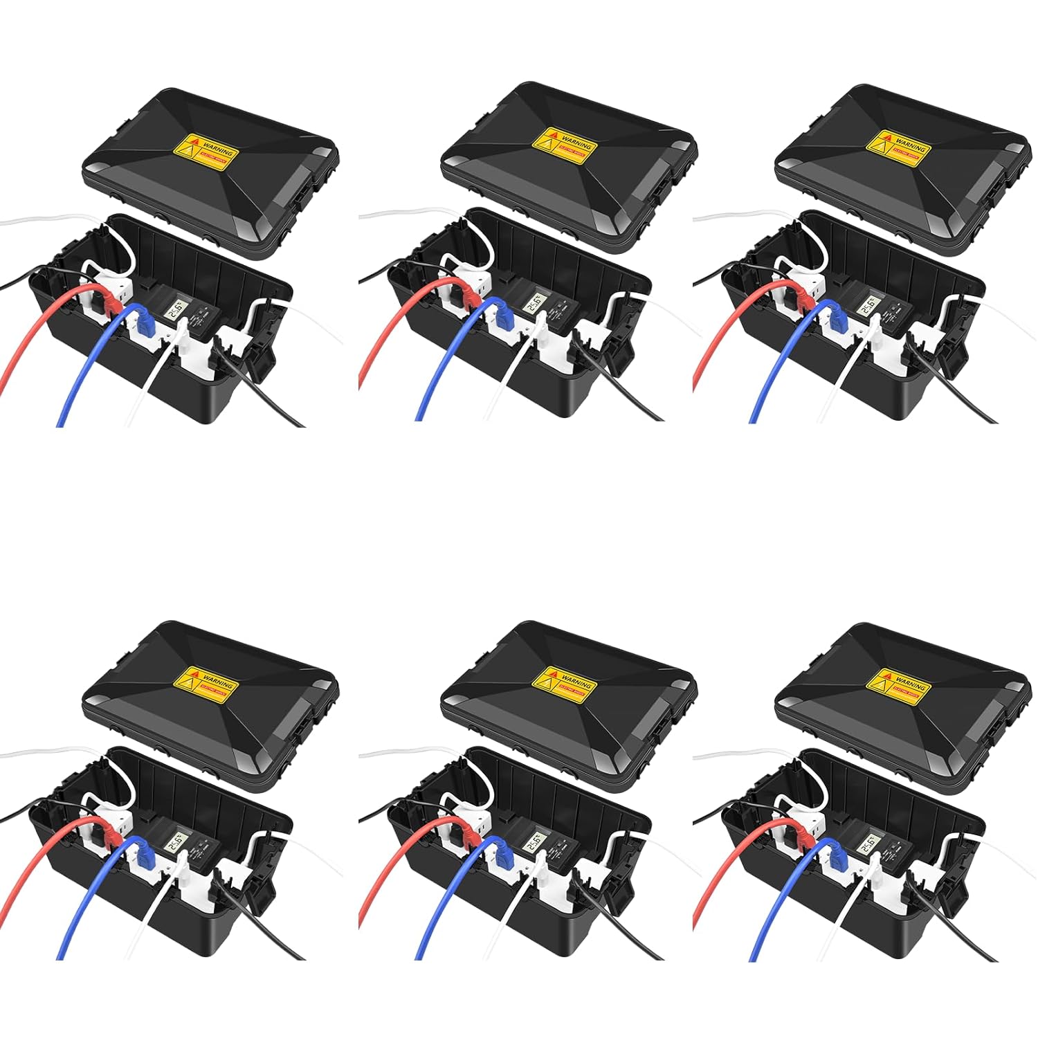 Nineleaf Large Outdoor Electrical Box (12.5 x 8.5 x 5 inch), IP54 Waterproof Extension Cord Cover, Protect Outlet, Plug, Socket, Timer, Power Strip, Holiday Light Decoration, Black,6PK