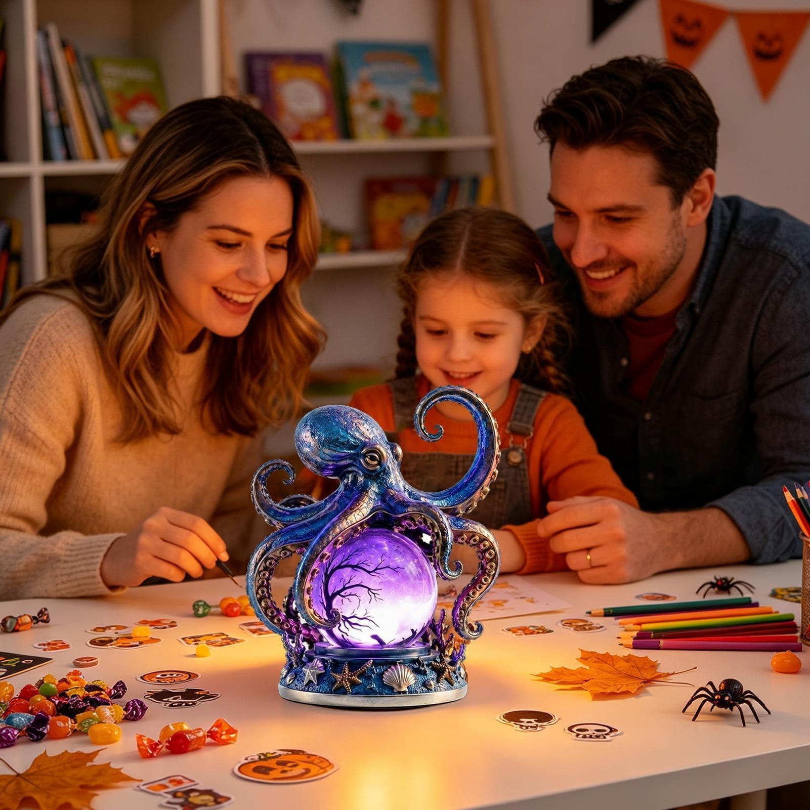 Lampada a forma di polpo divertente in resina alimentata tramite USB, decorazione di Halloween | Deep Sea Statua Lampada da Tavolo Notte per Casa Camera da Letto Dormitorio Ufficio Scrivania Mensola Tavolo Angolo Lettura